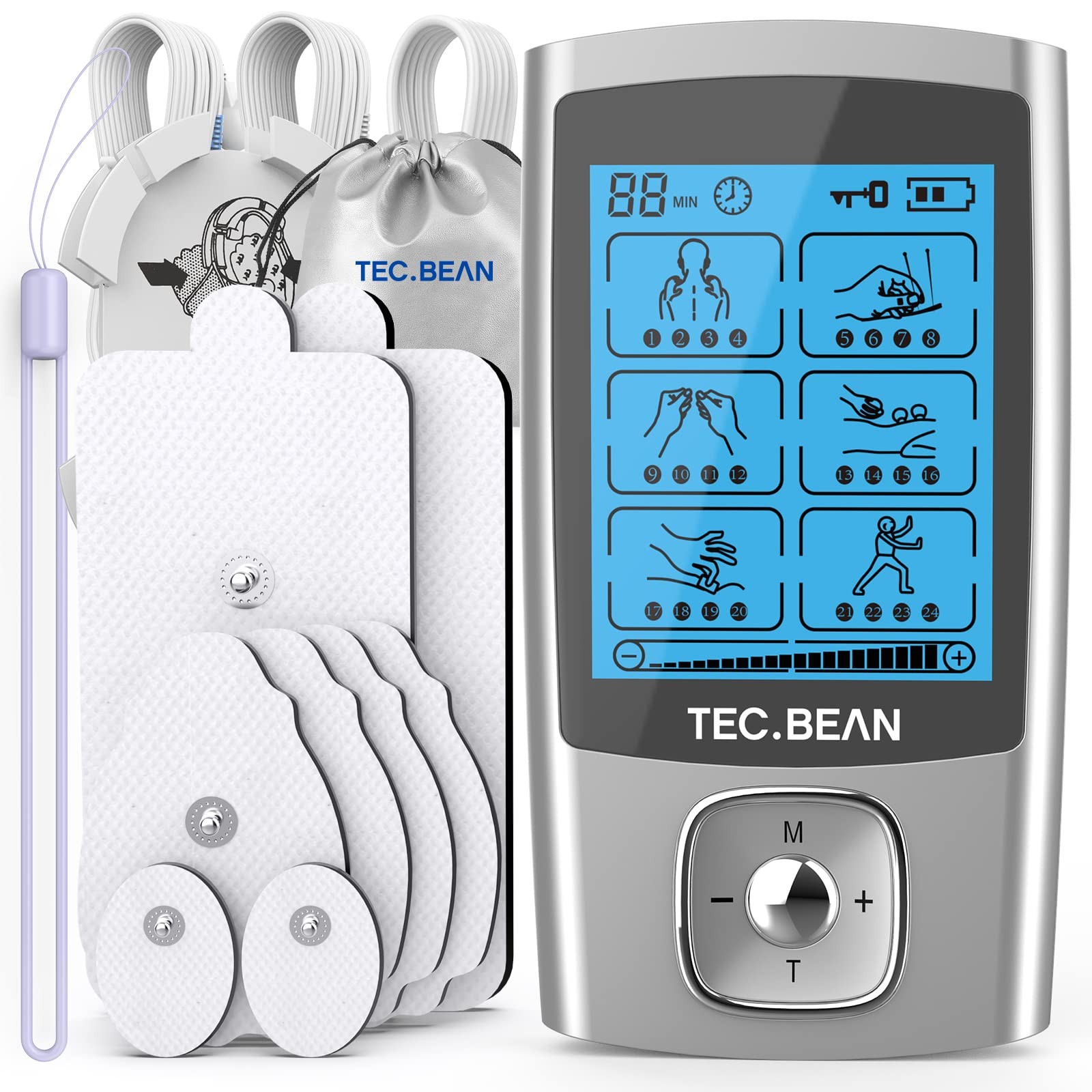 24 Modes Tens Unit Muscle Stimulator, Rechargeable Tens Machine with 8 Electr...