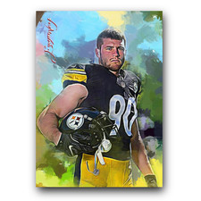 T.J. Watt #4 Art Card Limited 35/50 Edward Vela Signed (Pittsburgh Steelers)