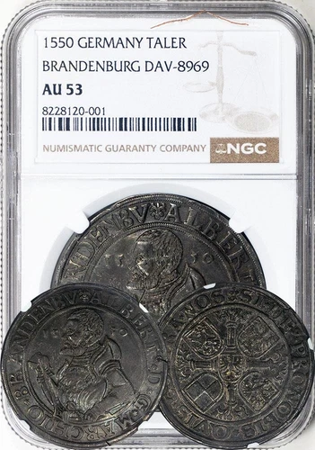 Germany Brandenburg-Franken. Albrecht Alcibiades 1550 I Taler / Thaler NGC AU-53
