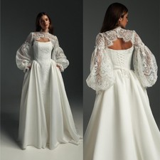 Lace Appliques Bolero Topper Jacket for Bride Beading Wedding Dress Long Sleeves