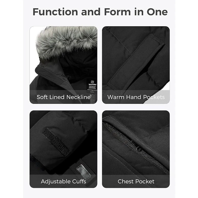 wantdo Men's Winter Jacket Thicken Winter Coat Warm Puffer Jacket with Faux Fur - product detail image 6
