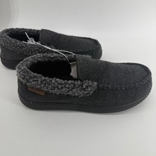 Dearfoams Mens Memory Foam Moccasin Slippers Herringbone Black Grey Small 7-8
