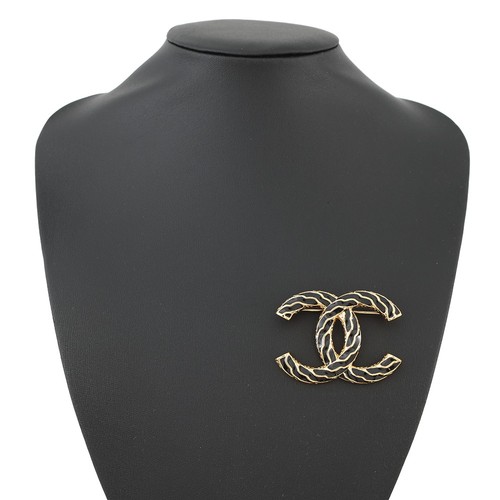 CHANEL CC Logo Brosche vergoldet schwarz - Bild 4 von 6