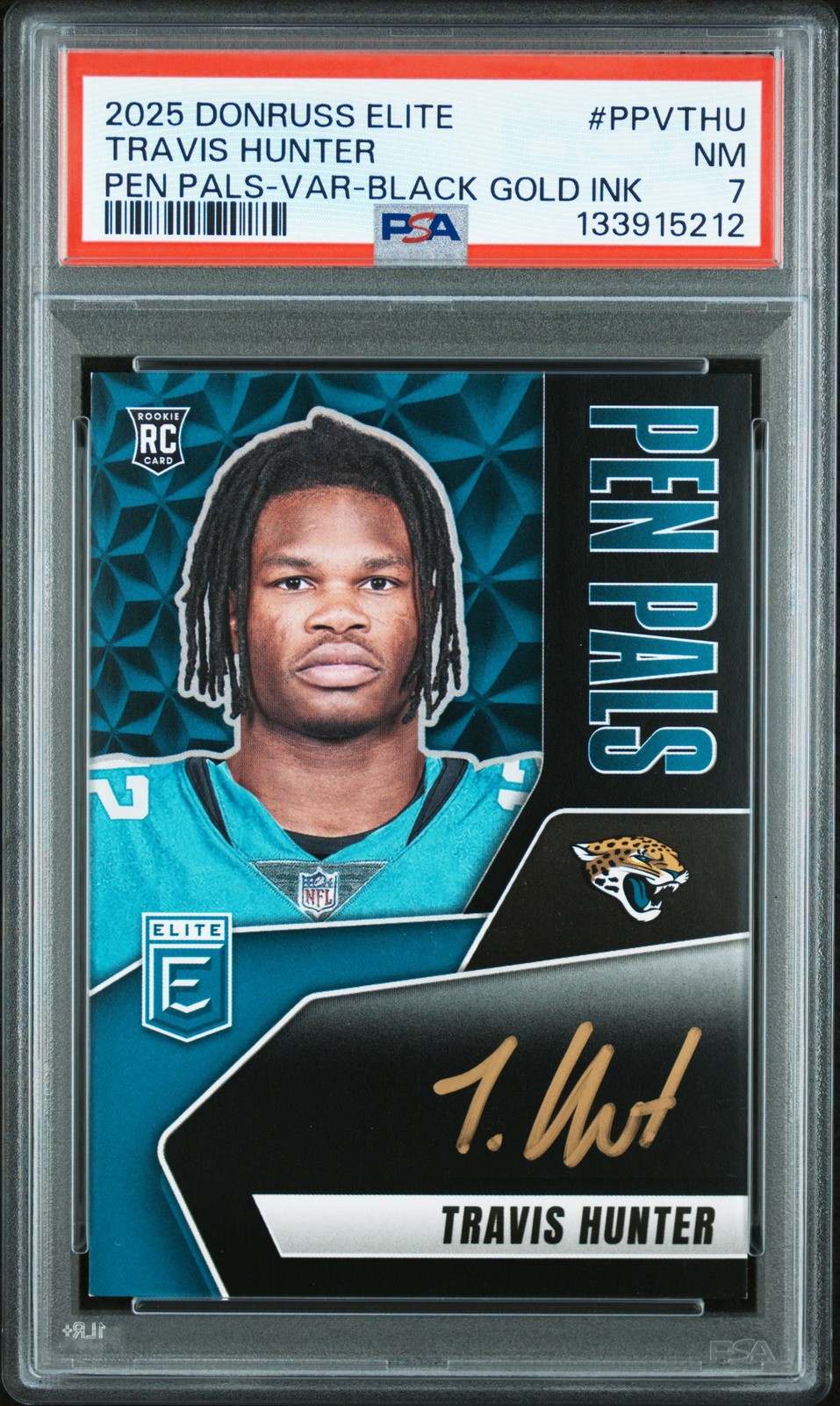 Travis Hunter Panini Donruss Elite Pen Pals #PPVTHU Variation-Black Gold Ink