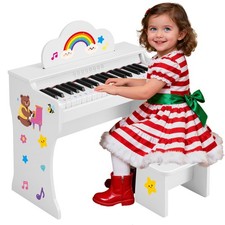 White 37Key Kids Digital Piano Keyboard Wood Toddler Toy Music Education w/Stool