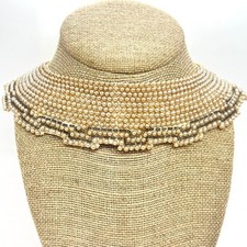 VINTAGE HANDMADE Pearl Collar Bib Necklace Japan Art Deco Beaded Statement MCM