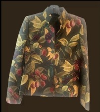 Linda Allard Ellen Tracy Silk Wool Jacket Button Up Deep Green w Berry Women s 4