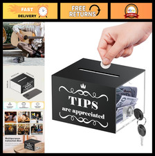 Acrylic Tip Jar with Lock - 6" x 5" x 4" Cash Collection Box for Bars  Cafes