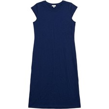 Navy Blue Slub Knit Midi Dress Short Sleeve Side Slit XL Resort Beach Casual