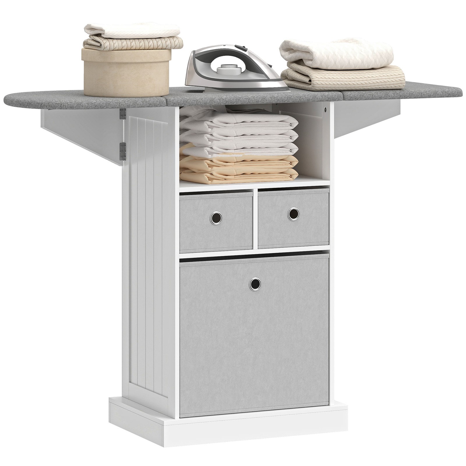 HOMCOM Mobile Stiro a Rotelle con Ripiano Aperto e 3 Cassetti Bianco Grigio
