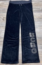 NWT BCBG Maxazaria Rhinestone Velour Track Pants Sweatpants M Black Low-Rise Y2K