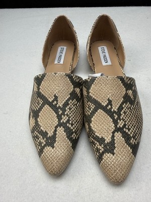 Steve Madden Flats Womens 9M Snake Print  Dorsay Toe Beige Black Slip On