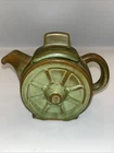 Vtg MCM Frankoma Wagon Wheel Pottery Individual Teapot Prairie Green EUC