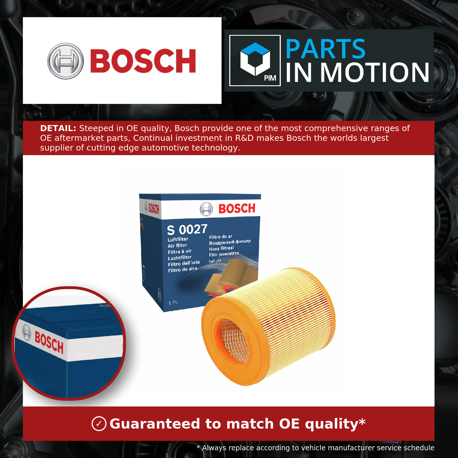 Air Filter fits AUDI A6 C6 2.0D 04 to 11 Bosch 4F0133843A Top Quality Guaranteed - Image 2