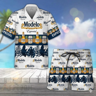 Tropical Pineapple Modelo Especial Beer Hawaiian Shirt Shorts Set Beach Summer
