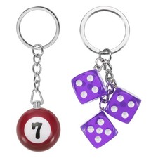 Lucky 7 Ball Keychain with Dice Keychain Keyring Charm, Purple