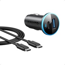Anker 323 USB-C Car Charger Adapter, 52.5W with Cable, Black