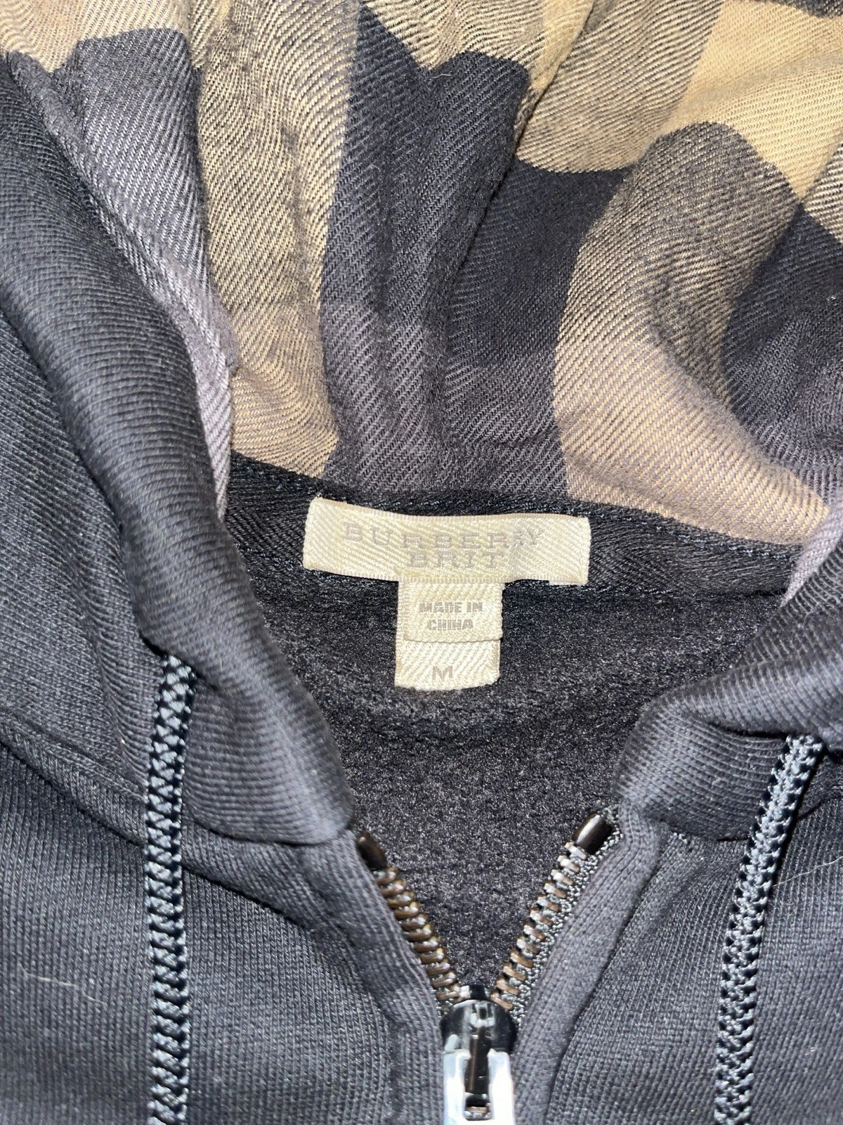 Burberry Felpa con Cappuccio e Zip Nera Foderata a Quadri Uomo M