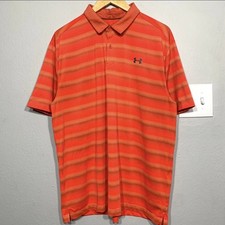 Under Armour Golf Striped Performance Polo Shirt HeatGear Orange Peach XL