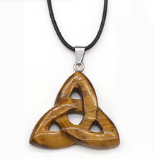 35x32mm Carved Tiger eye Triangle Pendant Bead Charms Necklace 17.5inch