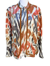 Chico s Ikat Jacket Size 2 Multicolor Shimmer Hook Eye Closure