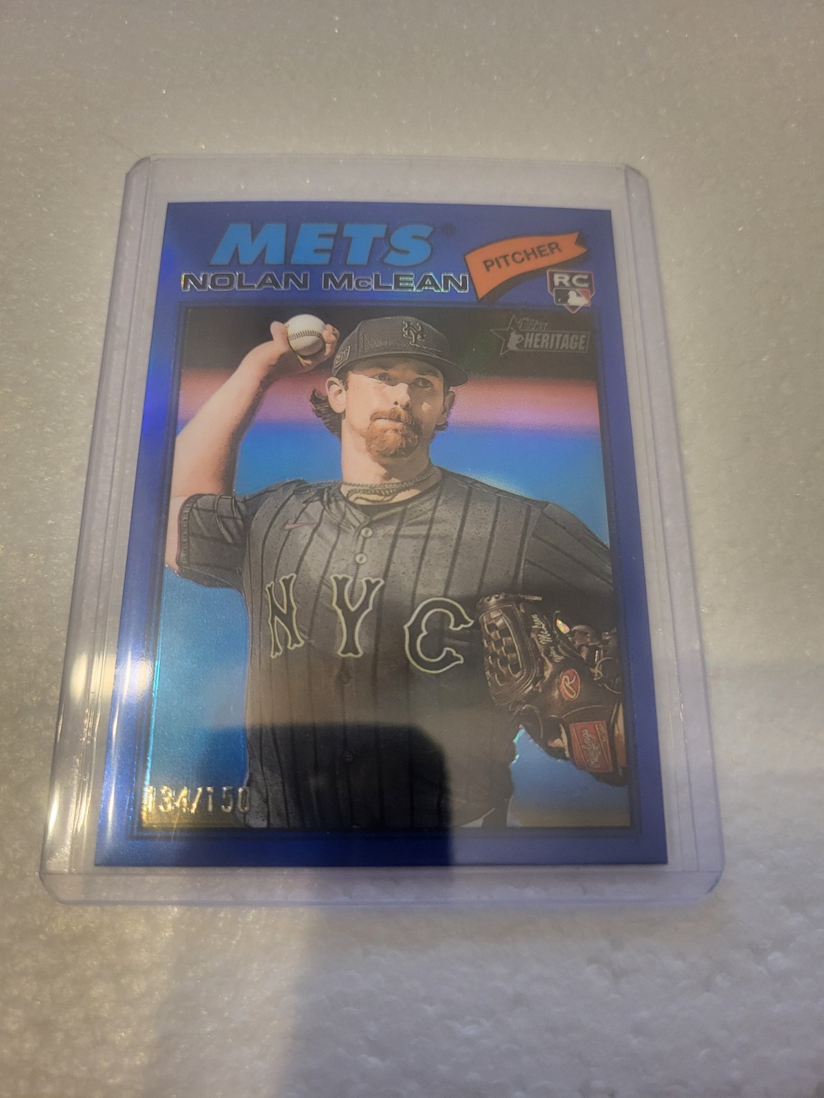 2026 Topps Heritage Chrome Nolan Mclean Blue Refractor Sp 134/150 Rookie Card