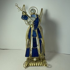 Christmas 12  Stained Glass Angel W/Instrument Votive Candle Holder Blue, Gold