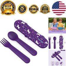 Kids Utensil Set - Reusable Plastic Fork, Spoon  Storage Case - BPA-Free Mat...