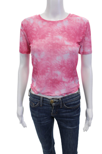 BB Dakota Womens Short Sleeved Textured Tie Dye Round Neck Shirt Pink Size S