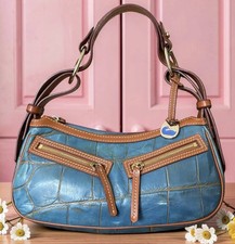 Dooney Bourke Denim Blue Zip Pocket Croco Emb...