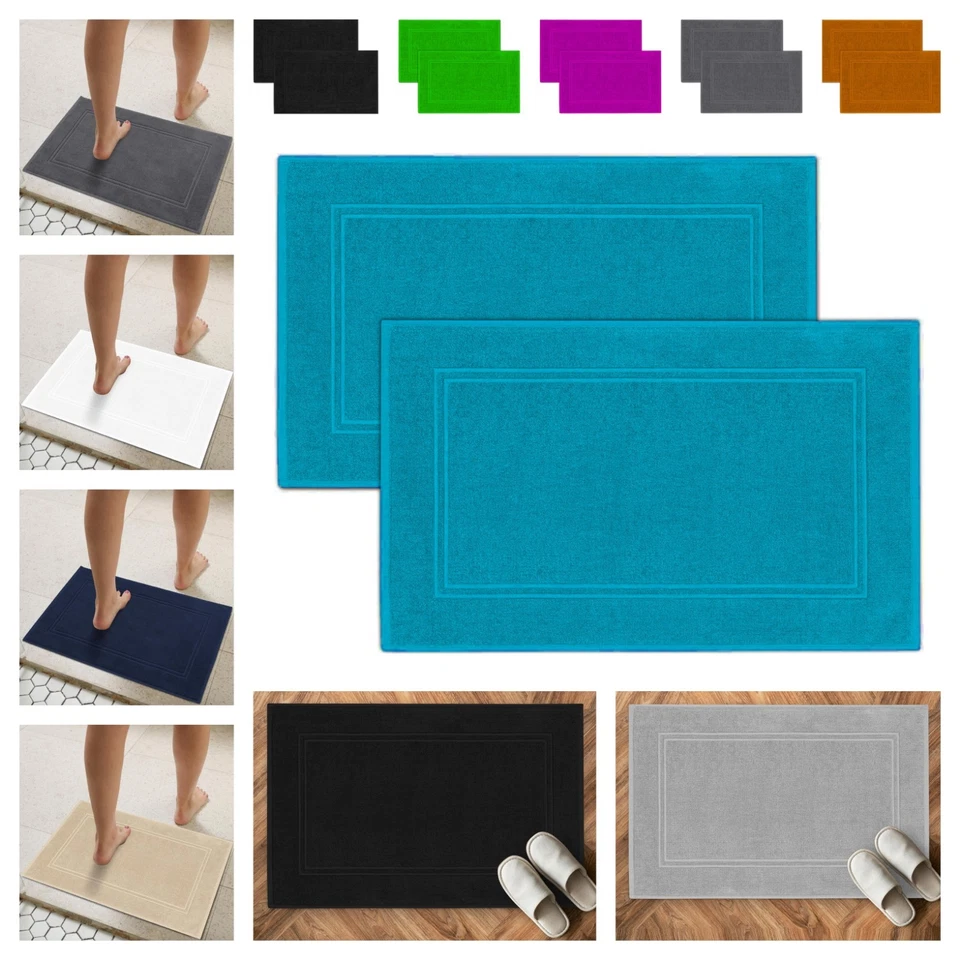 WHOLESALE TRADE DEALZ 2 X Bath Mat Set 1000 GSM Soft 100% Cotton 50x70cm Non Slip Toilet Bathroom Rugs