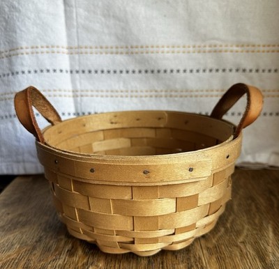 Longaberger Handwoven Round Leather Handled Basket 2000
