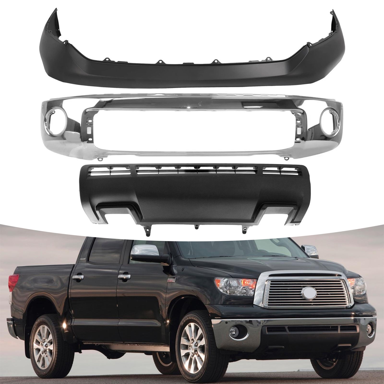 Chrome Front Bumper Face Bar Kit Upper Lower Valance For 2010-2013 Toyota Tundra