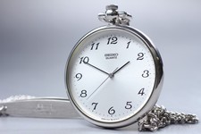 Vintage 1988 N MINT New Batt SEIKO Pocket Watch 7431-0020 Open Face From JAPAN