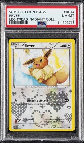 2013 POKEMON B&W LEGEND TREASURES RADIANT COLL #RC14 EEVEE PSA 8