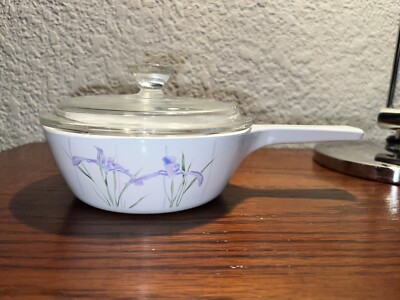 Corning Ware Shadow Purple Iris liter Saucepan Skillet With Pyrex Glass  Lid