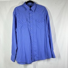 Wrangler Western Shirt Men's Size XL Blue Striped Pearl Snap Shirt Cowboy