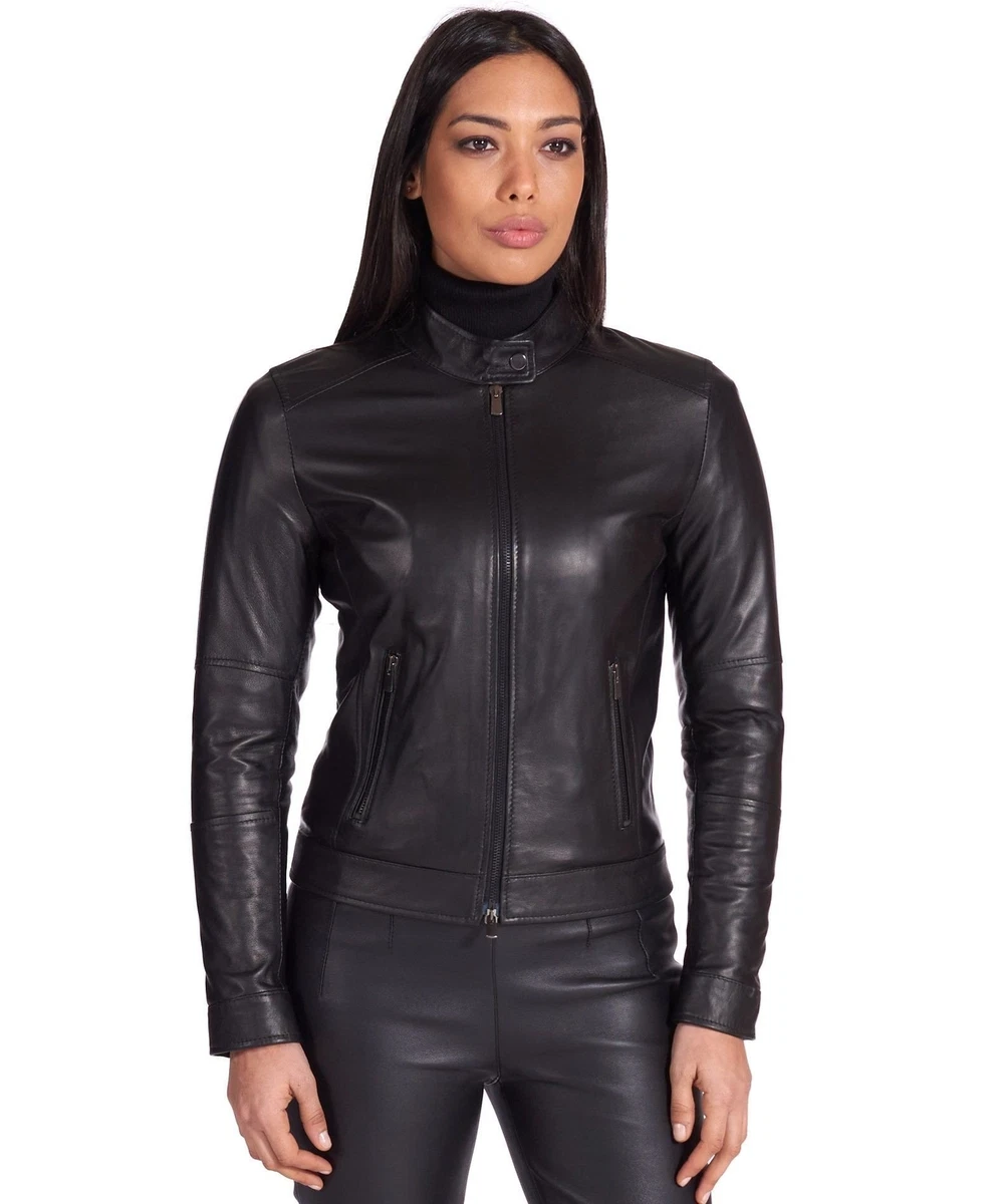 Giacca in Pelle Nera Donna Chiodo Biker Giubbotto Moto Vera Pelle