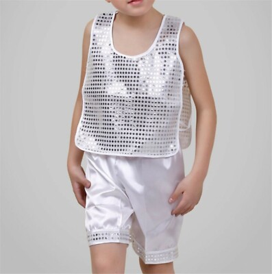 Kid Boy Children Silver Sequin 80' Disco dance Party Vest