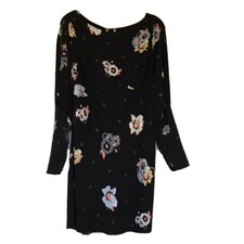 Free People Mini Dress Sz 10 Black Sunshadows Dark Floral Long Sleeve Whimsygoth