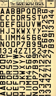 1/72 MicroScale Decals Luftwaffe ID Letters & Nos Black RARE VINTAGE