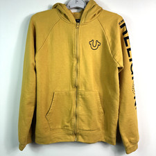 True Religion Hoodie Boys XL Yellow Logo Full Zip Fleece Sweatshirt Pockets