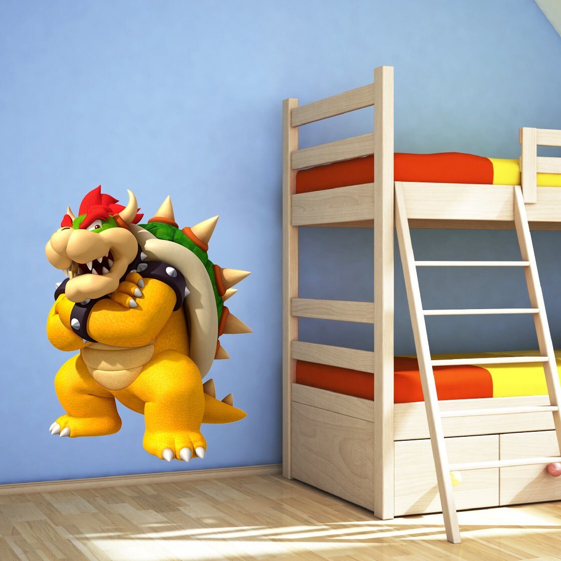 Autocollant Mural 3D Bowser Super Bros - 55x60cm - Vinyle Amovible Pour Décoration