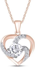 Round Cut Simulated Diamond Love Heart Pendant Necklace 14K Gold Plated Silver