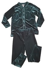 Vtg Amanda Smith Emerald Green Velvet Lounge Pajama Suit Womens Large