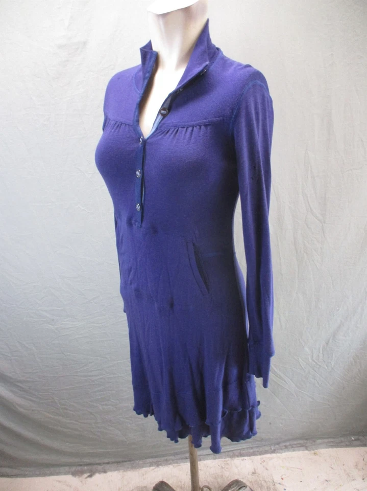 Vestido Title Nine Talla S Mujer Azul 100% Lana Merino Manga Larga 1/2 Botón 049 Foto 3 de 4