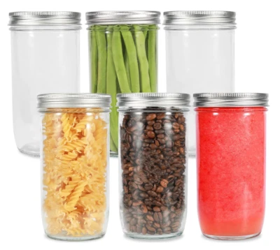 BRANDED Mason Jars Wide Mouth 24 oz (6 Pack) Glass Pickle Canning Jars Lid Food Storage