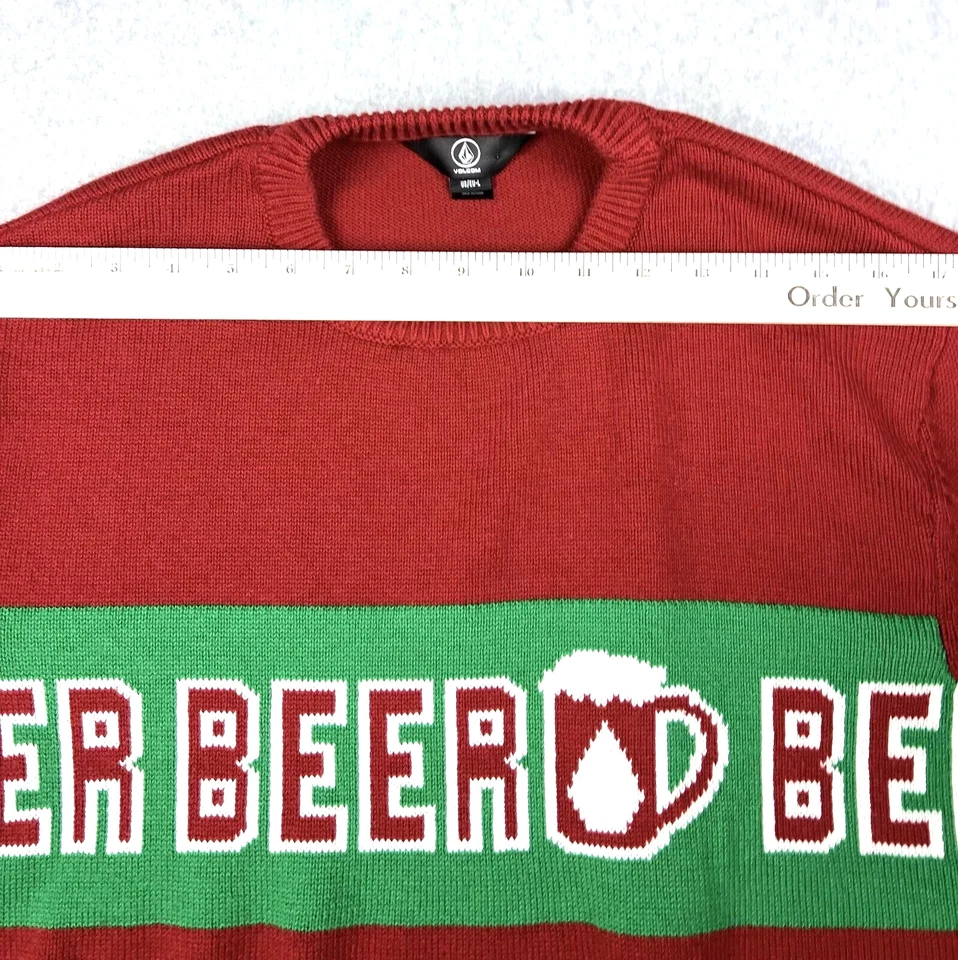 Volcom Sweater Mens Large Red Strange Brew Ugly Christmas Holiday Knit Retro - Image 4 of 4