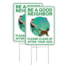 Clean up after Your Dog Signs 2 Pack, 9 X 12" with Metal H-Stakes, Double Side