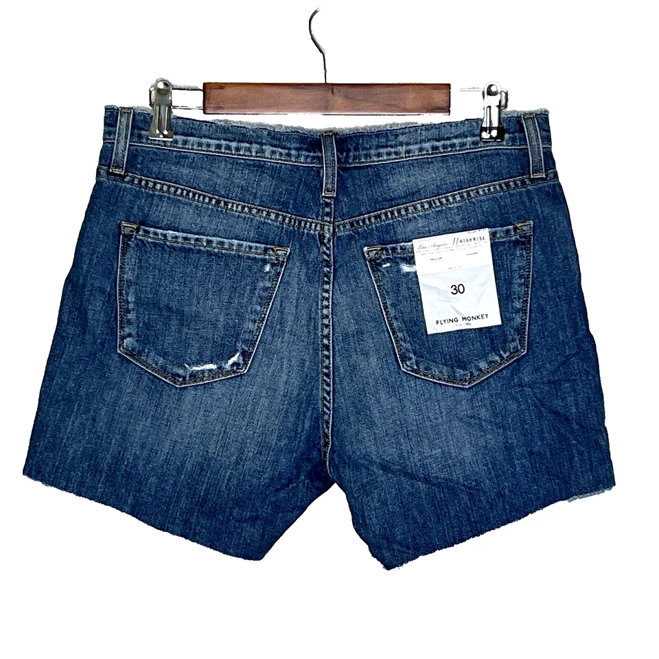 Bermuda jeans Flying Monkey feminina angustiada cintura alta tamanho 30 azul 100% algodão - Imagem 2 de 4